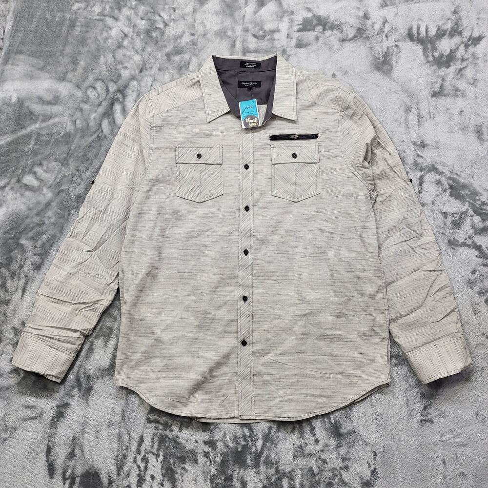 NEW Eighty Eight Platinum Shirt Mens XXL Gray Striped Cotton Button Up Roll Tab